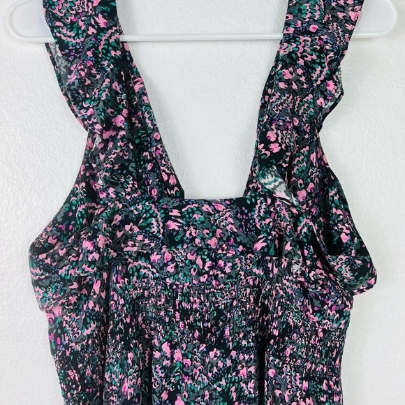 IRO NWT Santu Ruffled Shirred Crepe De Chine Maxi
Dress Black Pink Green Size 36 - Picture 8 of 12